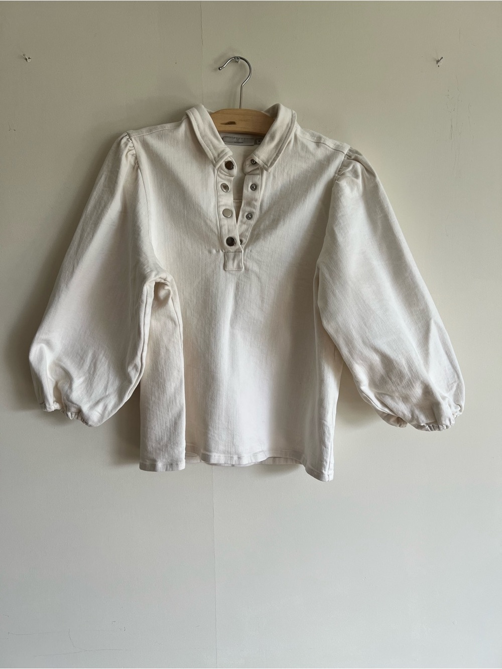 Minimum White Puff Sleeve Cotton Pullover Top Size 40